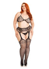 Leg Avenue Rhinestone Lace Bra Top, G-String and Fishnet Garter Belt Stocking