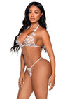 Leg Avenue Sheer Butterfly Applique Bra Top and G-String Panty - White - Large - 2 Pieces