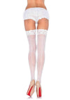 Leg Avenue Sheer Stocking with Backseam and Lace Top - White - One Size