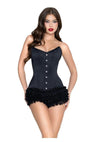 Leg Avenue Steel Boned Satin Corset with Full Busk Closer and Lace-Up Back - Black - Large