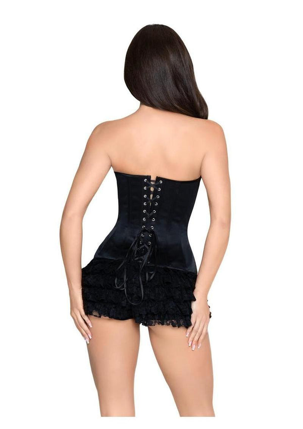 Leg Avenue Steel Boned Satin Corset with Full Busk Closer and Lace-Up Back - X - Black - Large