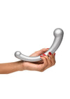 Master Series 10x Vibra-Crescent Rechargeable Silicone Vibrating Dual Ended Dildo - Silver