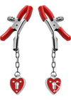 Master Series - Crimson Tied Charmed Heart Padlock Nipple Clamps - Red