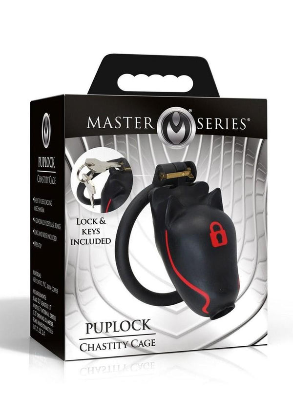 Master Series Puplock Chastity Cage - Black/Red