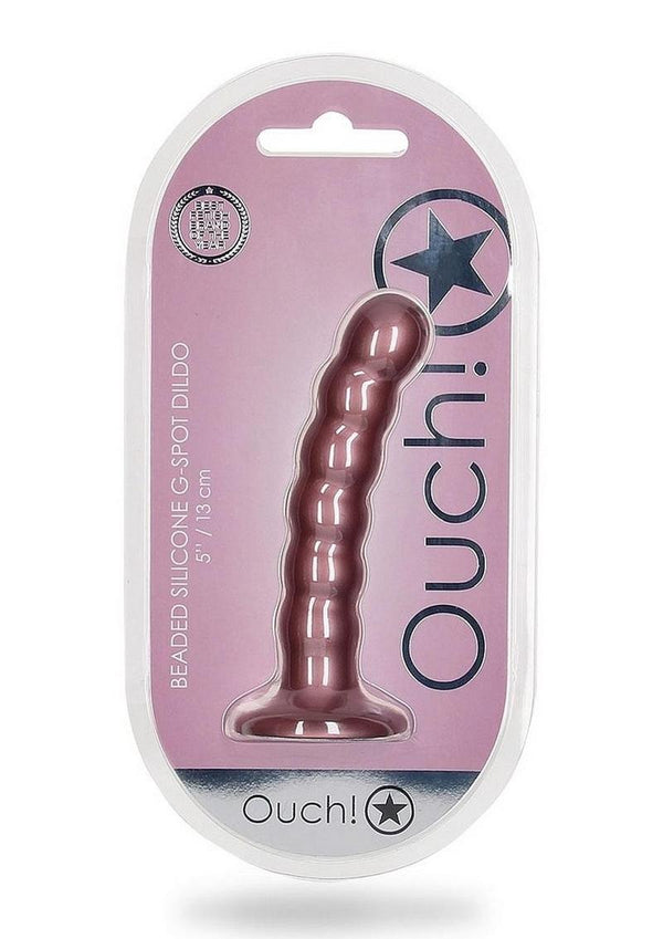 Ouch! Beaded G-Spot Silicone Dildo 5in - Metallic