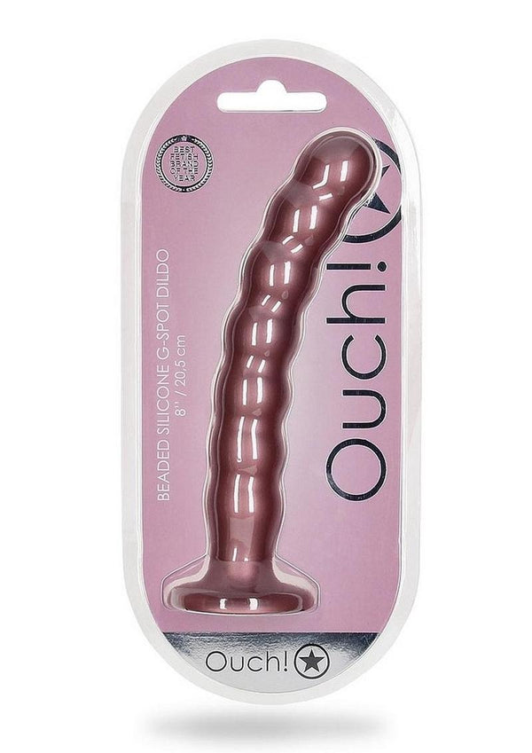 Ouch! Beaded G-Spot Silicone Dildo 8in - Metallic