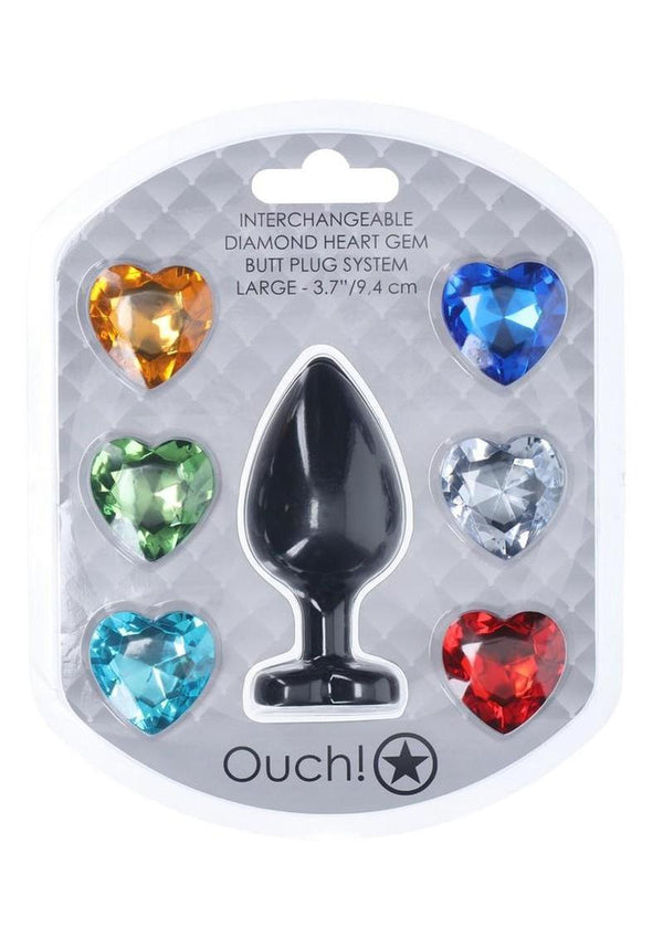 Ouch! Heart Diamond Silicone Butt Plug - Black - Large