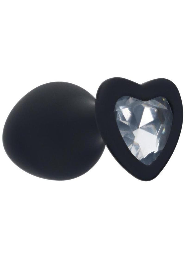 Ouch! Heart Diamond Silicone Butt Plug - Black - Medium