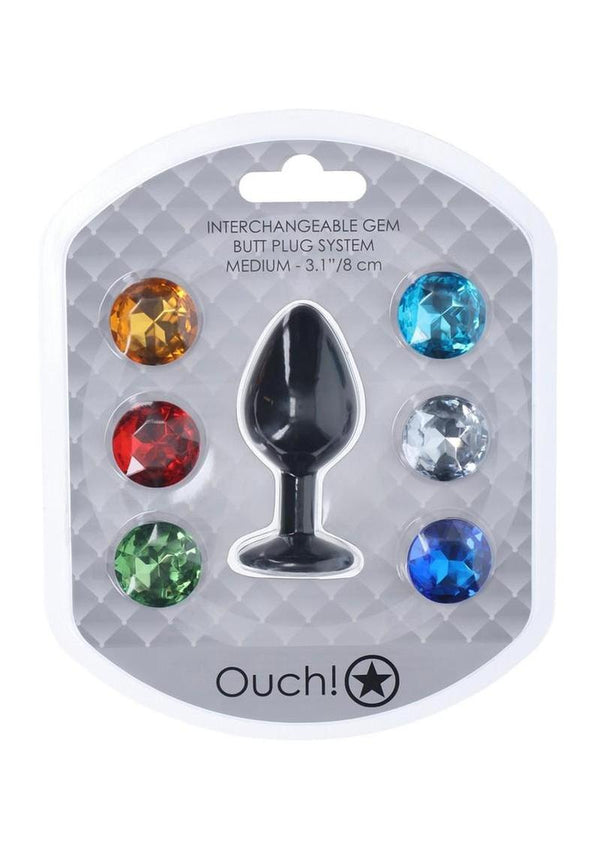 Ouch! Round Diamond Silicone Butt Plug - Black - Medium