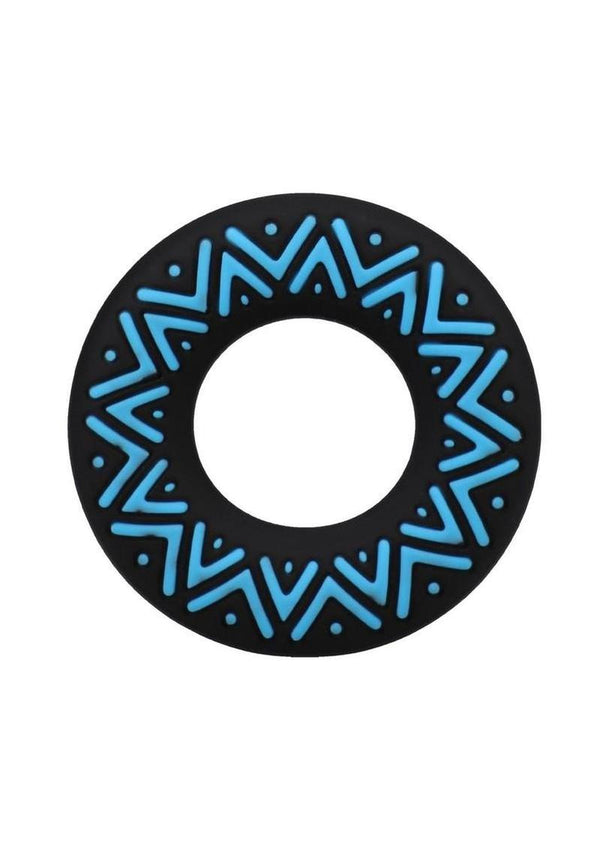 Polynesian Pleasures Hula Loops Silicone Tribal Cock Ring - Black/Blue - 25mm