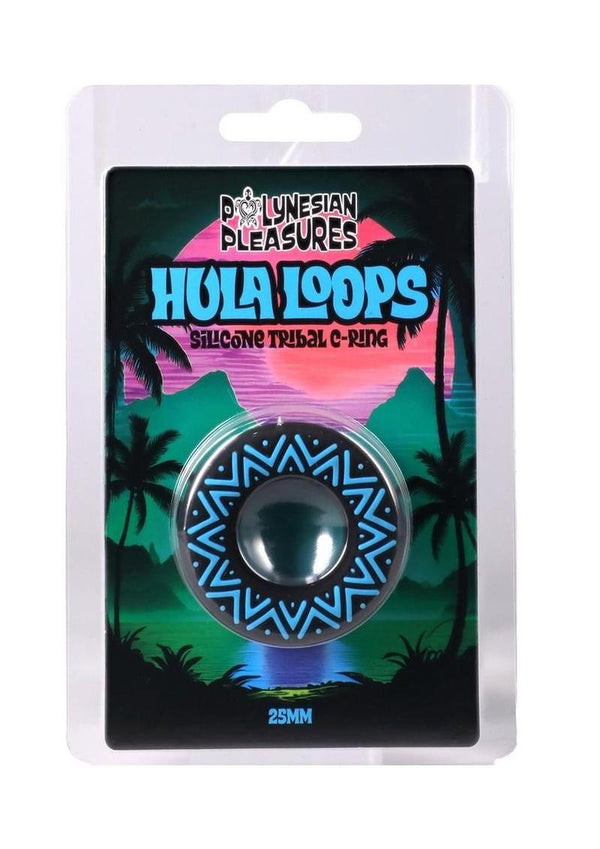 Polynesian Pleasures Hula Loops Silicone Tribal Cock Ring - Black/Blue - 25mm
