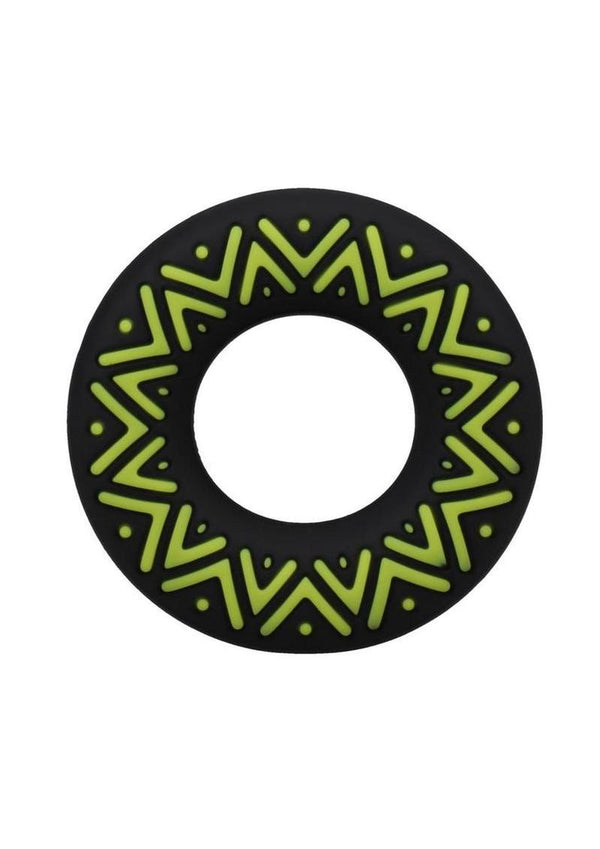 Polynesian Pleasures Hula Loops Silicone Tribal Cock Ring - Black/Yellow - 25mm