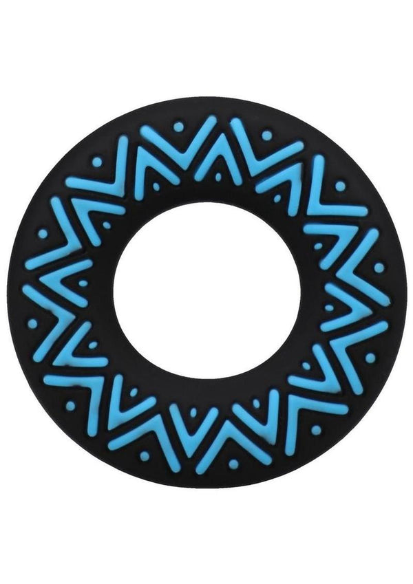 Polynesian Pleasures Hula Loops Silicone Tribal Cock Ring - Black/Blue - 35mm