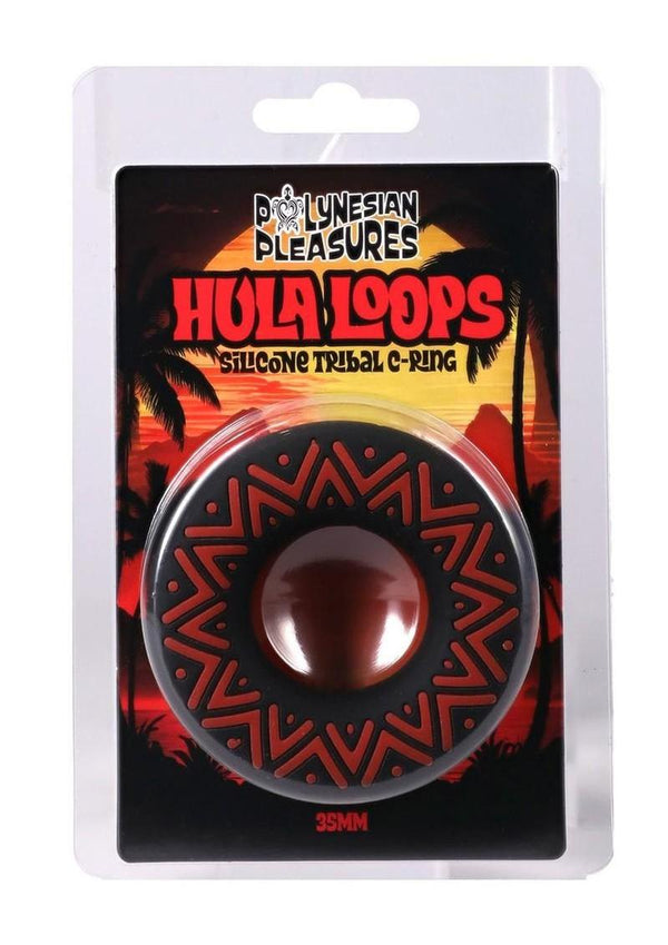 Polynesian Pleasures Hula Loops Silicone Tribal Cock Ring - Black/Red - 35mm