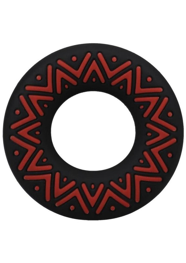 Polynesian Pleasures Hula Loops Silicone Tribal Cock Ring - Black/Red - 35mm