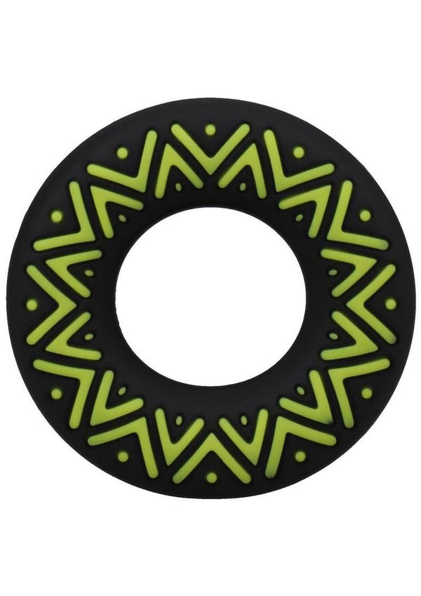 Polynesian Pleasures Hula Loops Silicone Tribal Cock Ring - Black/Yellow - 35mm