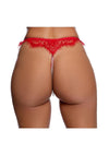 Playboy Heart Lacey Pearl Crotchless Panty - Os - Red