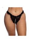 Playboy Lacey Pearl Crotchless Panty - Plus - Black