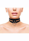 Rouge Leather Fashion Bondage Collar with O-Ring - Black