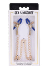 Sex and Mischief Cougar Chained Nipple Clamps - Blue/Gold/Navy