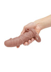 Size Up Silicone Vibrating Realistic Penis Extender with Ball Loop - Caramel - 1in