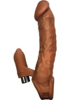 Skinsations Smooth Operator Rechargeable Silicone Penis Sleeve with Stimulation Bullet and Scrotum Strap - Caramel