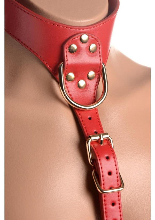 Strict Female Chest Harness - Metal/Red - Large/Medium