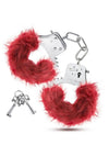 Temptasia Plush Fur Cuffs - Burgundy/Metal/Red