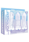 The 9's - Vibrating Sextenders, 3-Pack, Nubbed, Contoured, Ribbed - Clear