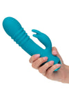 Thicc Chubby Thrusting Tickler Rechargeable Silicone Rabbit Vibrator - Blue