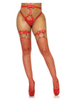 Vegan Leather Thigh High Bow Garter with Adjustable Straps and Heart Ring Accent