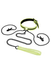 WhipSmart Glow In The Dark Collar with Nipple Clips and Leash - Glow In The Dark/Green